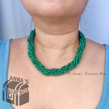 Tiffany & Co. 925 Silver Green Malachite Beaded Torsade 20.5" Necklace (pouch)