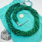 Tiffany & Co. 925 Silver Green Malachite Beaded Torsade 20.5" Necklace (pouch)