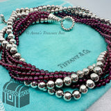 Tiffany & Co. 925 Silver And Garnet Beaded Torsade 17.25" Necklace (pouch)