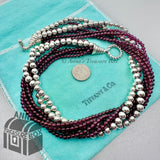 Tiffany & Co. 925 Silver And Garnet Beaded Torsade 17.25" Necklace (pouch)