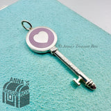 Tiffany & Co. 925 Silver Lavender Enamel Heart Key Pendant Charm (bx, pch, rbbn)