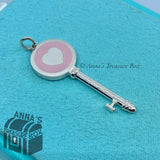 Tiffany & Co. 925 Silver Pink Enamel Heart Key Pendant Charm (box, pouch, rbbn)