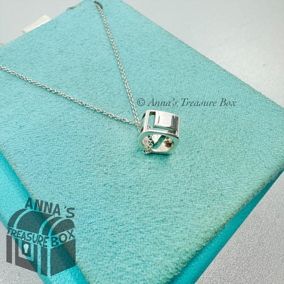 Tiffany & Co. 925 Silver LOVE Cutout Square Cube Pendant 18